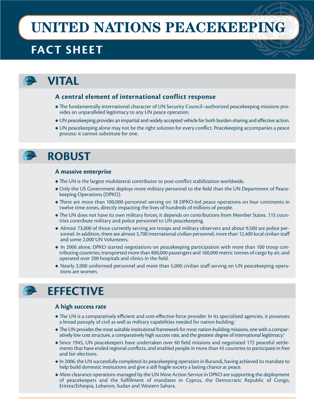 UNITED NATIONS PEACEKEEPING FACT Sheet