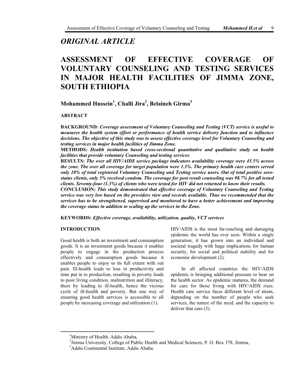 Original Article Assessment of Effective Coverage Of