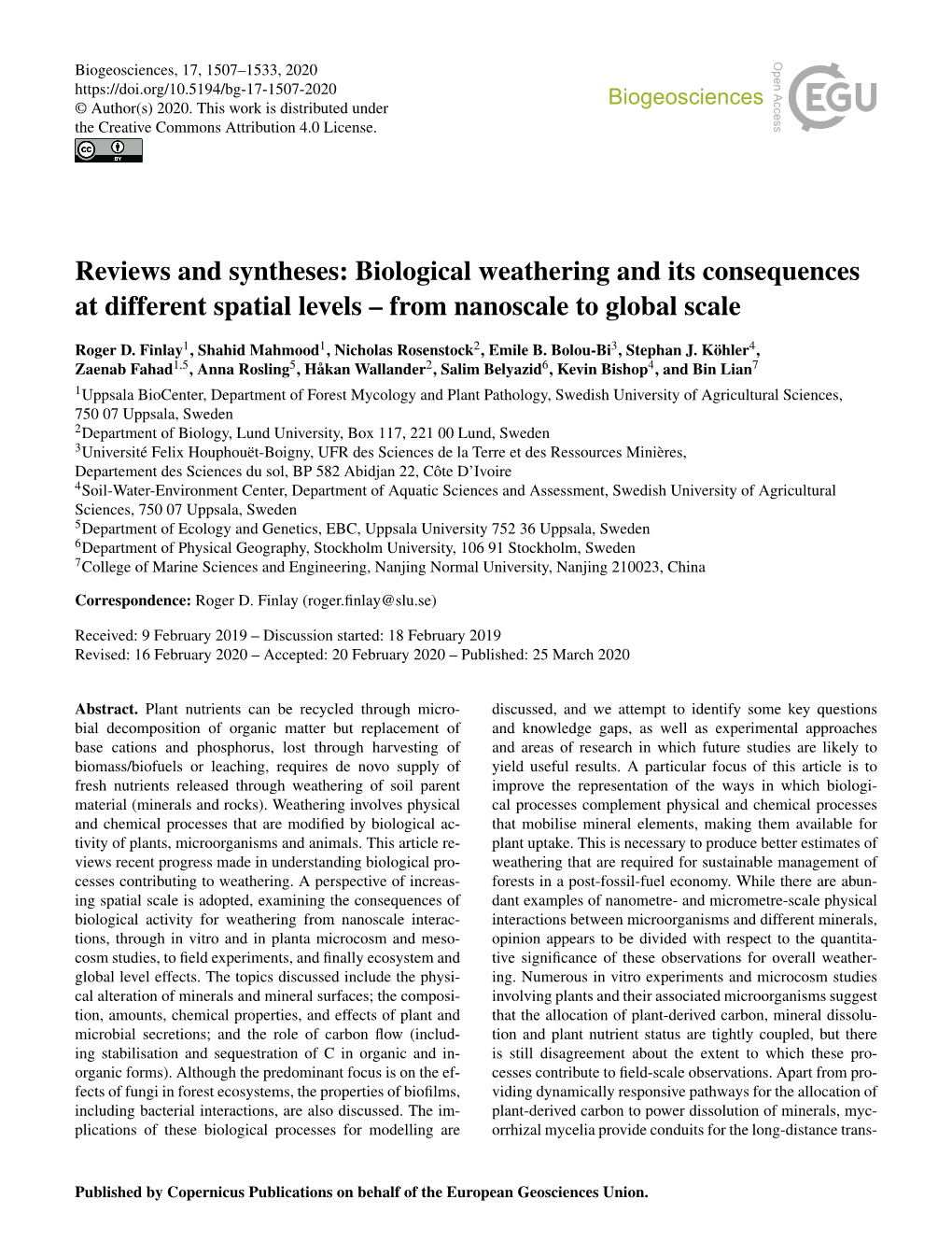 Biological Weathering and Its Consequences at Different Spatial Levels – from Nanoscale to Global Scale