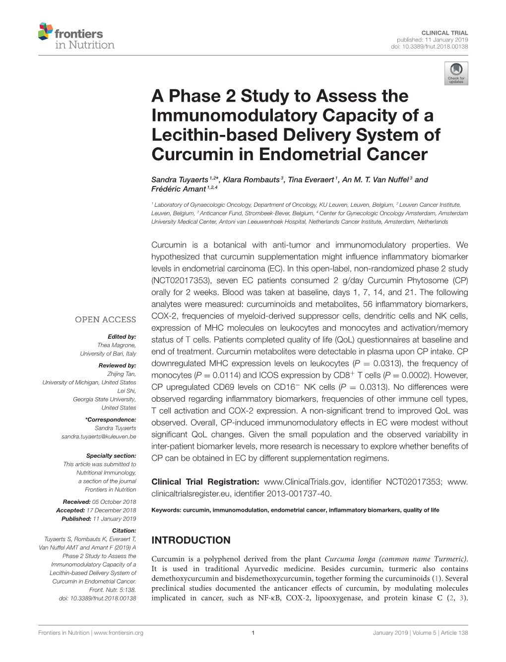 A Phase 2 Study to Assess the Immunomodulatory Capacity of a Lecithin-Based Delivery System of Curcumin in Endometrial Cancer