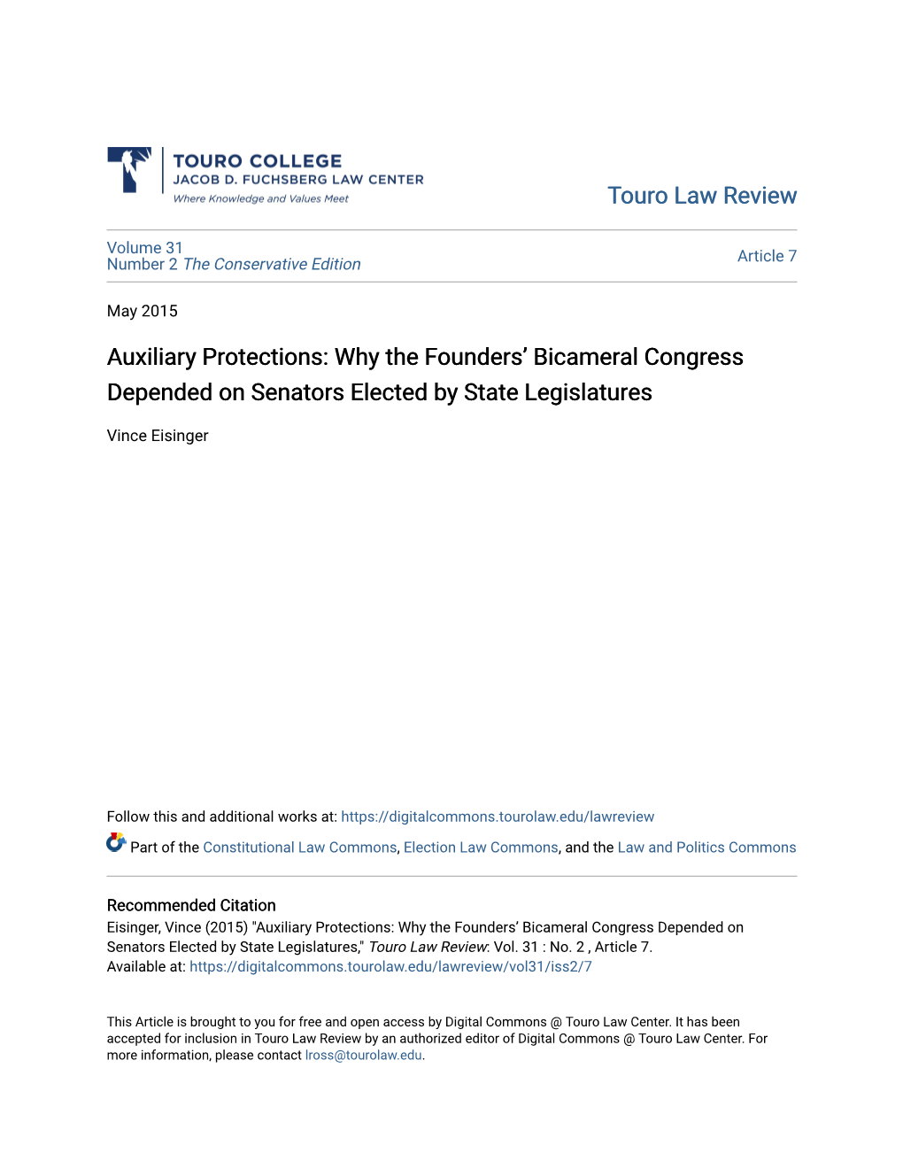 Why the Founders' Bicameral Congress Depended on Senators