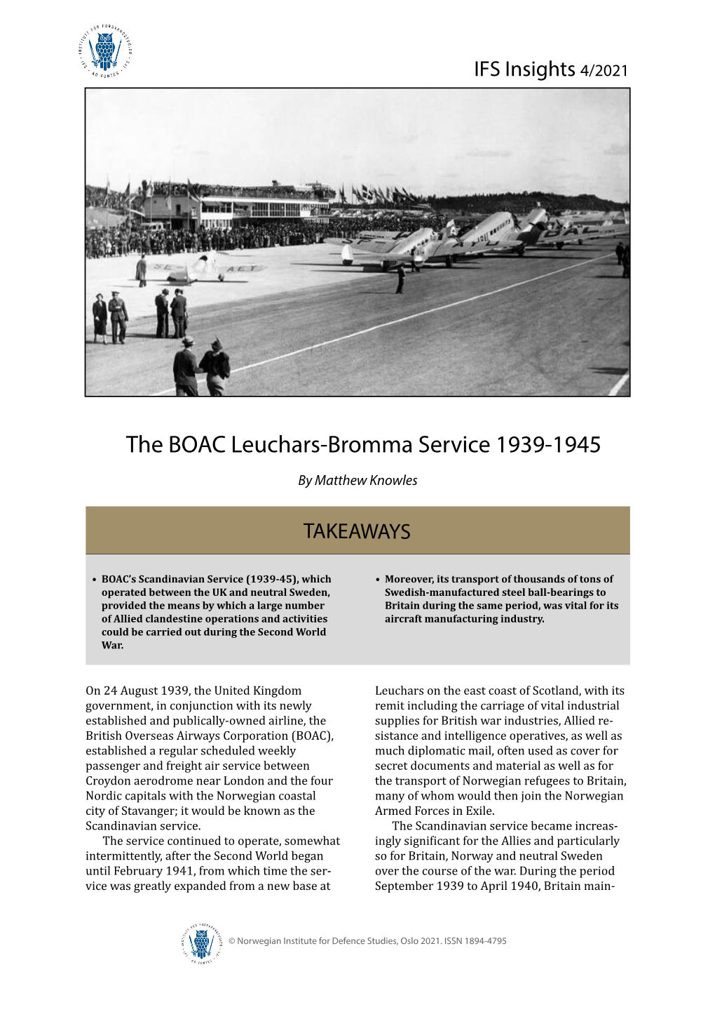 The BOAC Leuchars-Bromma Service 1939-1945