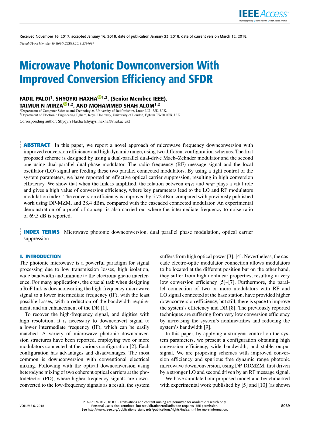 Microwave Photonic Downconversion with Improved Conversion Efficiency and SFDR