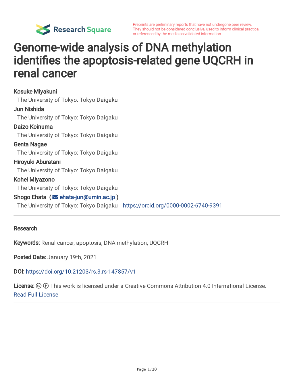 Genome-Wide Analysis of DNA Methylation Identi Es the Apoptosis