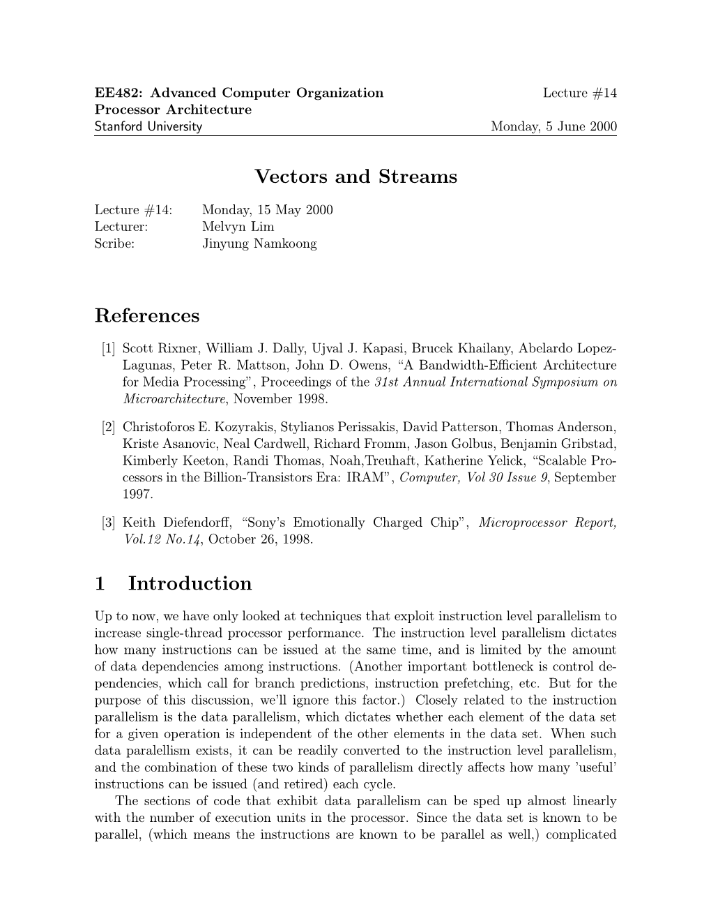 Vectors and Streams References 1 Introduction