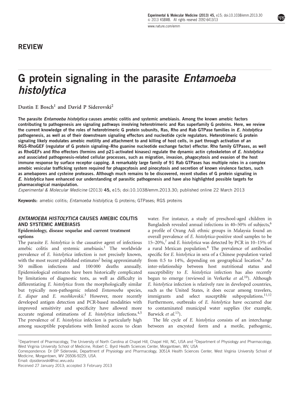 G Protein Signaling in the Parasite Entamoeba Histolytica
