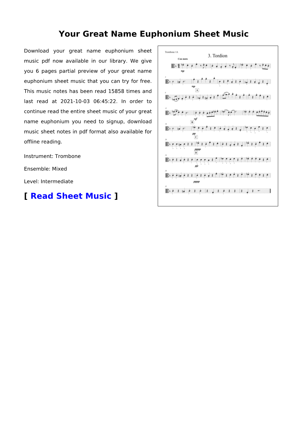 Your Great Name Euphonium Sheet Music