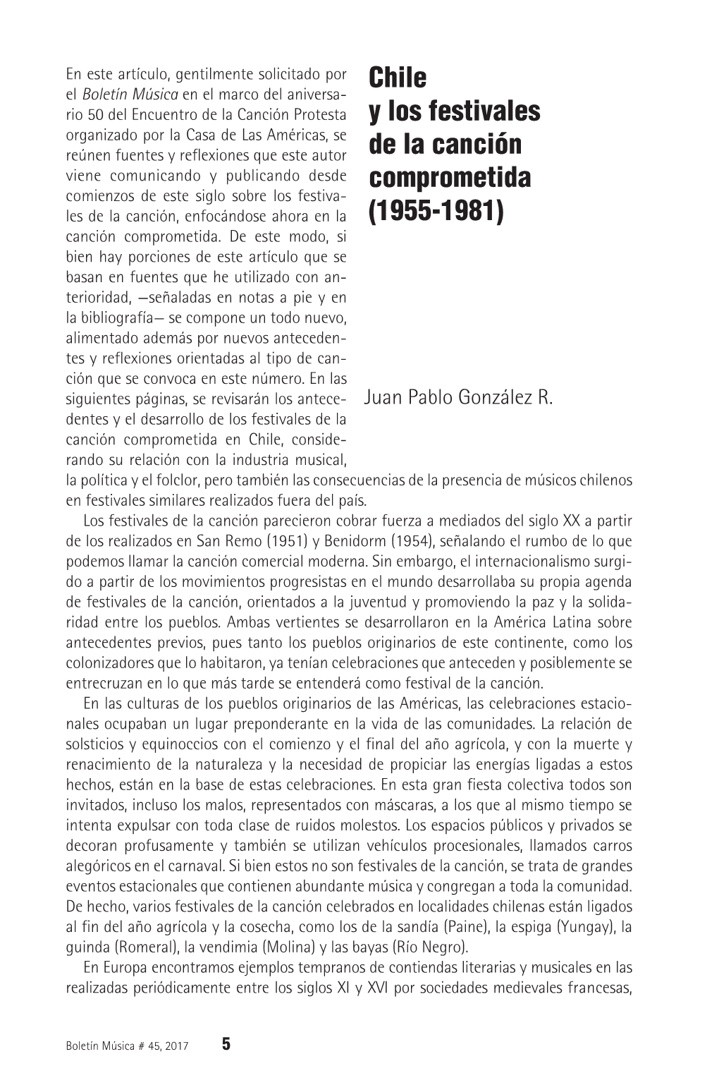 Chile Y Los Festivales De La Canción Comprometida (1955-1981)