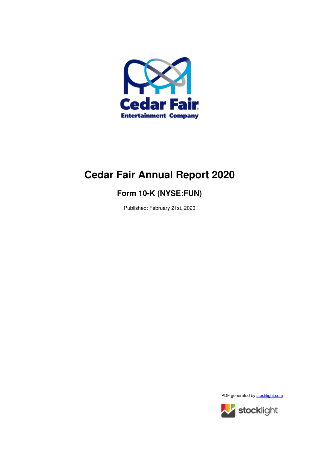 Cedar Fair Annual Report 2020