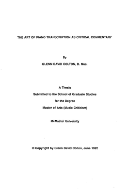 The Art of Piano Transcription As Critical Commentary