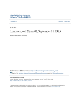 Lanthorn, Vol. 20, No. 02, September 11, 1985 Grand Valley State University