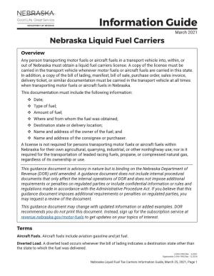 Nebraska Liquid Fuel Carriers Information Guide