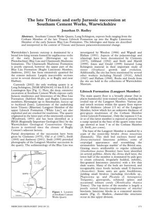 The Late Triassic and Early Jurassic Succession at Southam Cement Works, Warwickshire Jonathan D