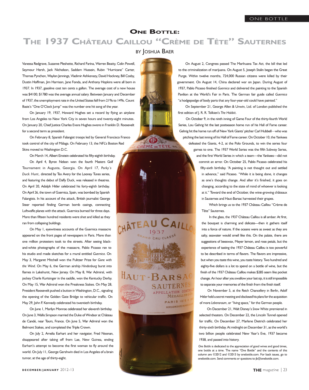 The 1937 Château Caillou “Crème De Tête” Sauternes by Joshua Baer