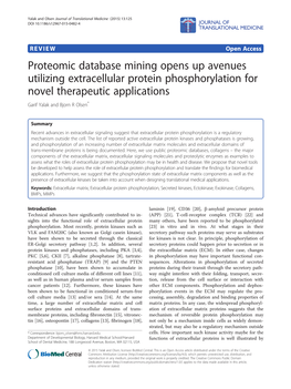 Proteomic Database Mining Opens up Avenues Utilizing Extracellular Protein Phosphorylation for Novel Therapeutic Applications Garif Yalak and Bjorn R Olsen*