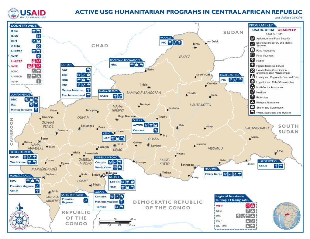 ACTIVE USG HUMANITARIAN PROGRAMS in CENTRAL AFRICAN REPUBLIC Last Updated 08/13/15