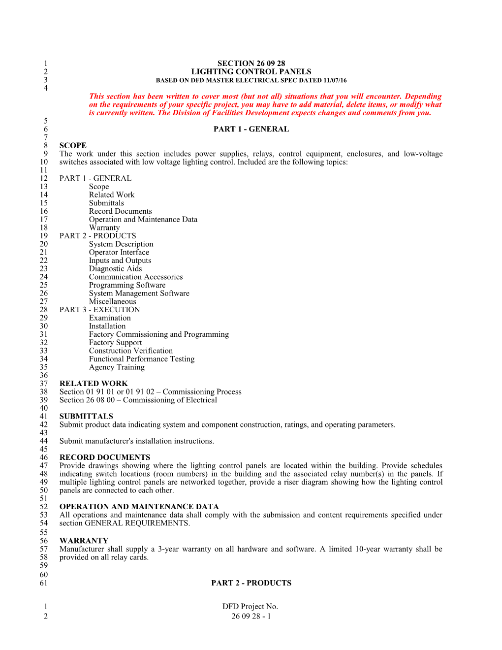 Based on Dfd Master Electrical Spec Dated 11/07/16 s1