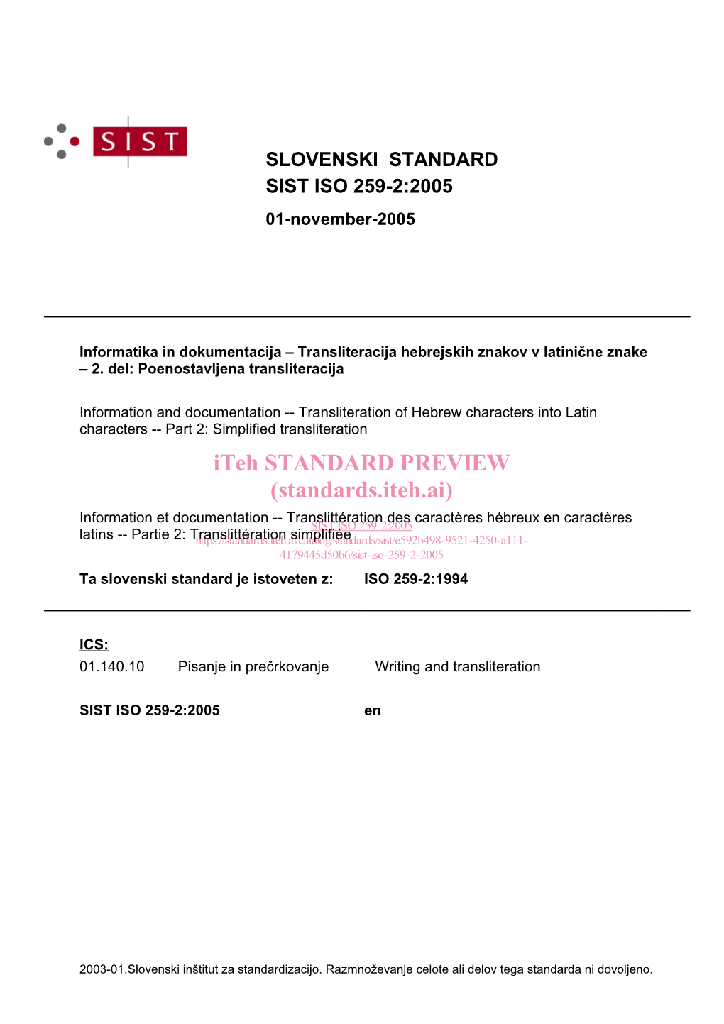 Sist Iso 259-2:2005 Slovenski Standard