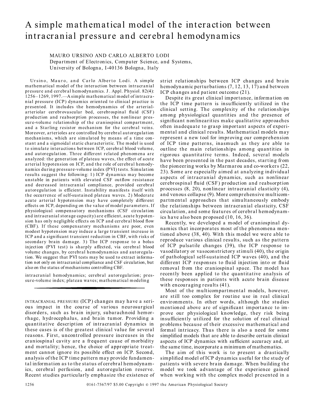 A Simple Mathematical Model of the Interaction Between Intracranial Pressure and Cerebral Hemodynamics