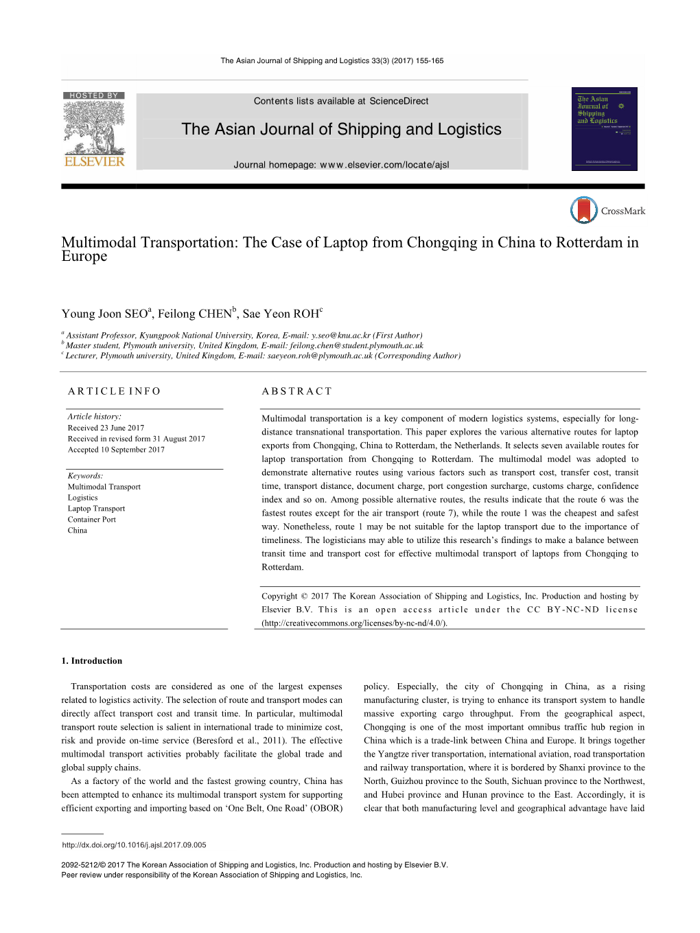 Multimodal Transportation: the Case of Laptop from Chongqing in China to Rotterdam in Europe