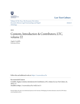 Contents, Introduction & Contributors, LTC, Volume 22