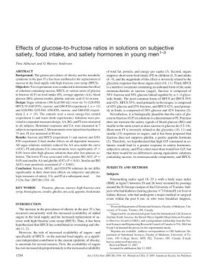 Effects of Glucose-To-Fructose Ratios in Solutions on Subjective Satiety, Food Intake, and Satiety Hormones in Young Men1–3
