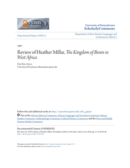 Review of Heather Millar, the Kingdom of Benin in West Africa Dan Ben-Amos University of Pennsylvania, Dbamos@Sas.Upenn.Edu