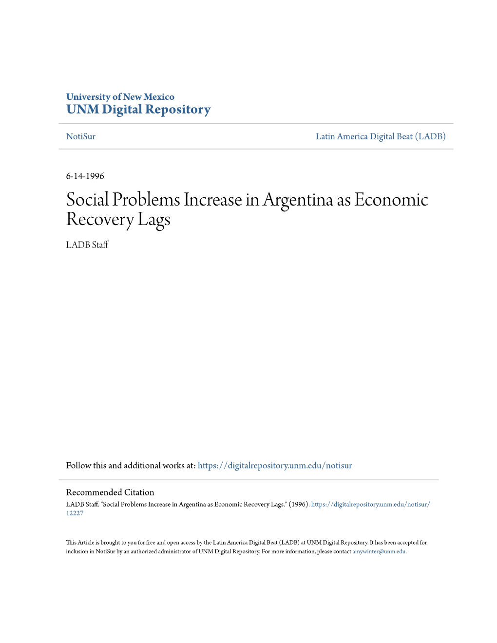 Social Problems Increase in Argentina As Economic Recovery Lags LADB Staff