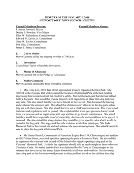 Minutes of the January 2, 2018 Chincoteague Town Council Meeting