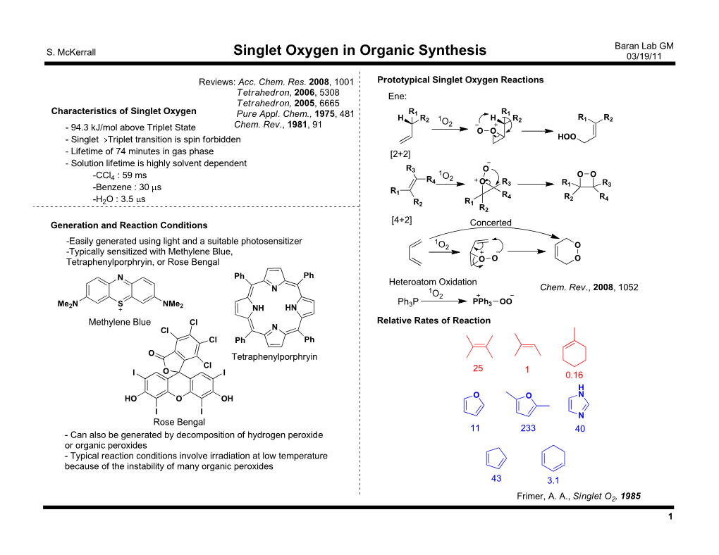 Singlet Oxygen in Organic Synthesis 03/19/11