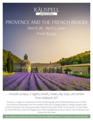 PROVENCE and the FRENCH RIVIERA March 28 - April 5, 2020 from $3,199