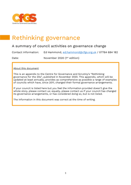 Rethinking Governance a Summary of Council Activities on Governance Change