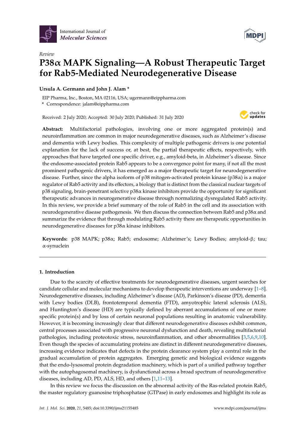 P38 MAPK Signaling—A Robust Therapeutic Target for Rab5