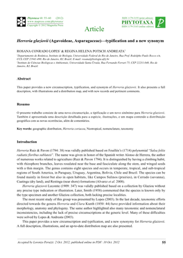 Herreria Glaziovii (Agavoideae, Asparagaceae)—Typification and a New Synonym