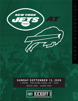 Sunday September 13, 2020 1:00Pm | Orchard Park, Ny | Cbs Week One | Game One Season Schedule 0-0 1 Sept