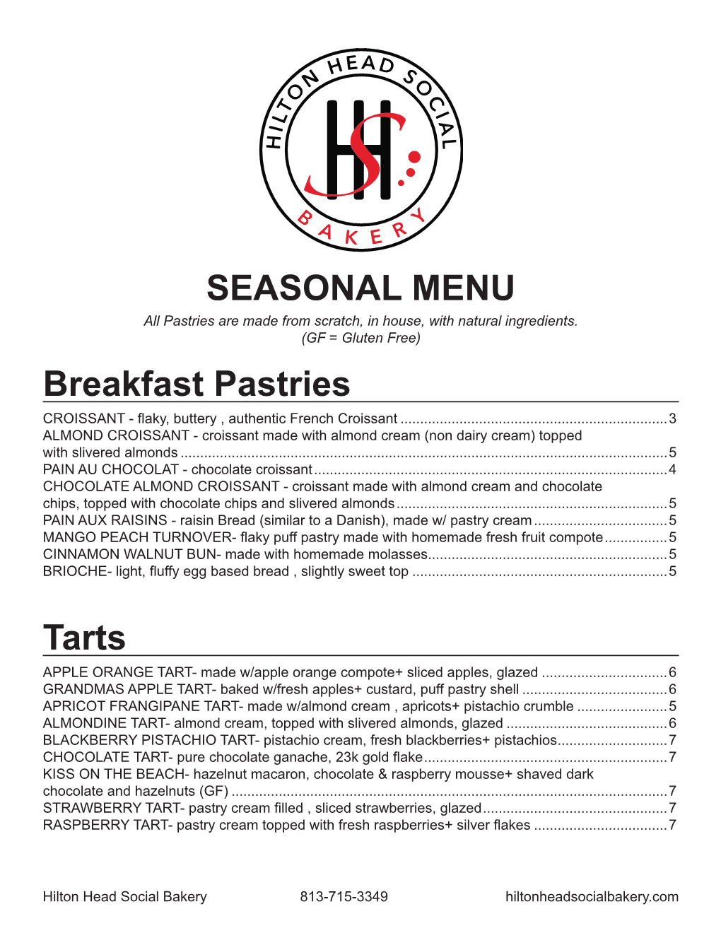 SEASONAL MENU Breakfast Pastries Tarts