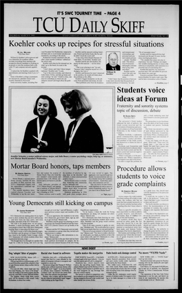 Tcu Daily Skiff Thursday, March 9,1995 Texas Christian University, Fort Worth, Texas 92Nd Year, No