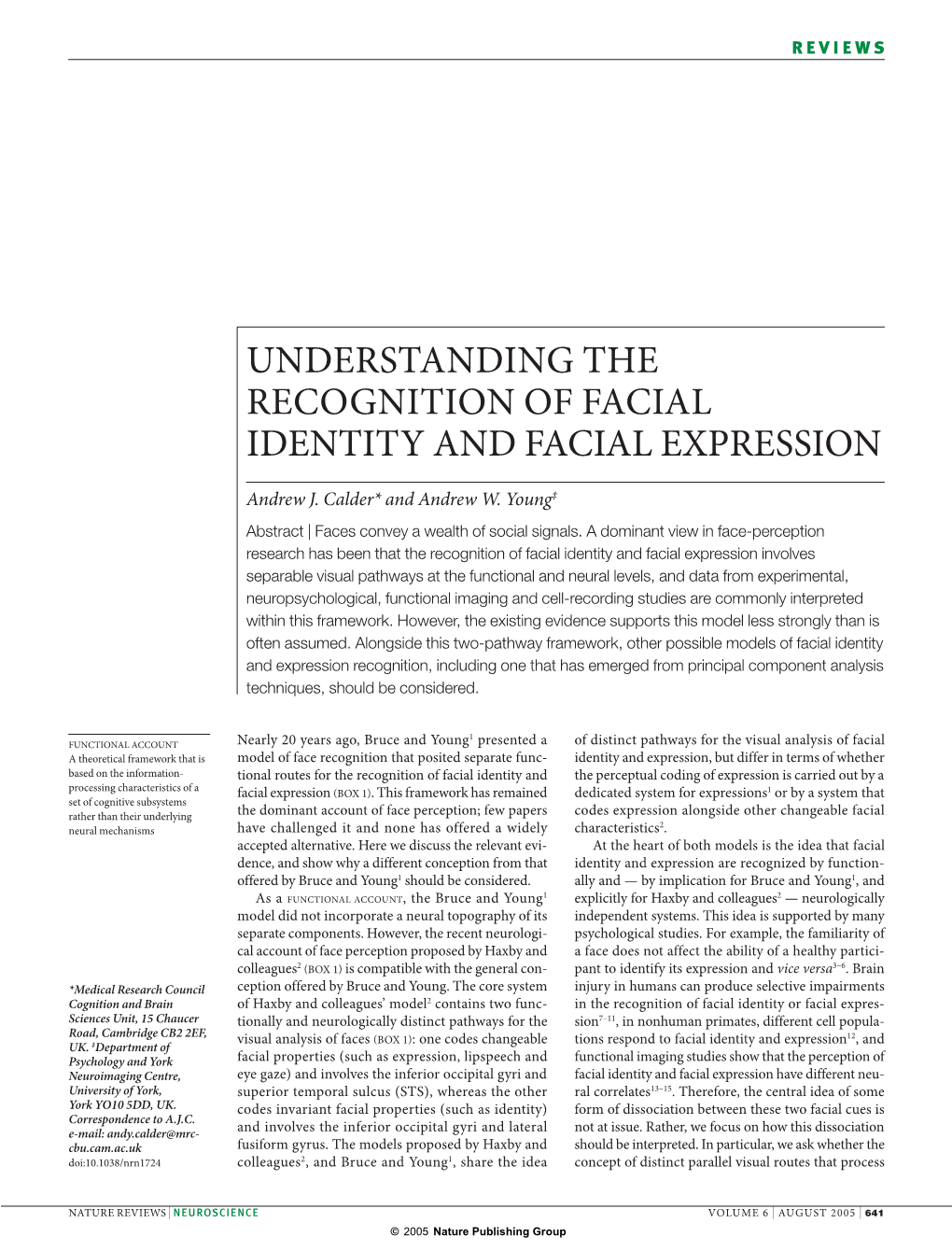 Understanding the Recognition of Facial Identity and Facial Expression