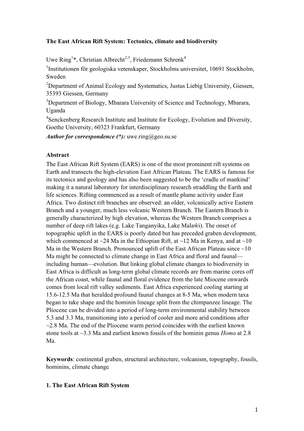 1 The East African Rift System Tectonics Climate And Biodiversity Docslib 7987