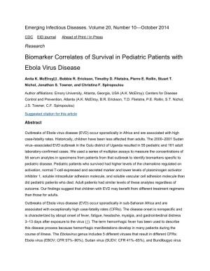 Biomarker Correlates of Survival in Pediatric Patients with Ebola Virus Disease