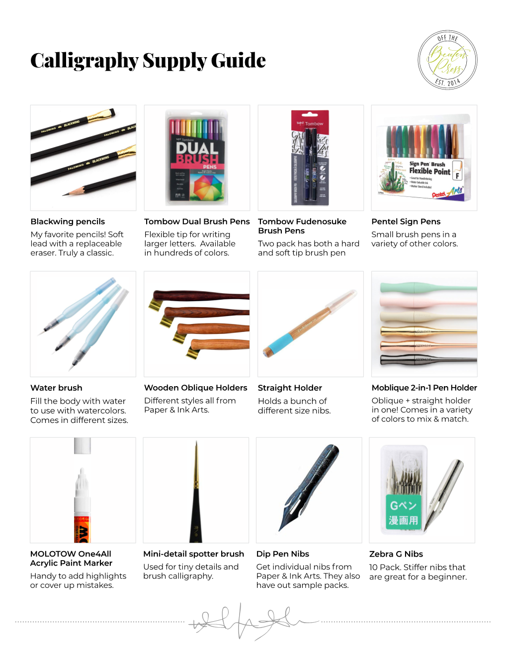 Calligraphy Supply Guide