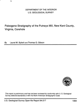 Paleogene Stratigraphy of the Putneys Mill, New Kent County, Virginia, Corehole