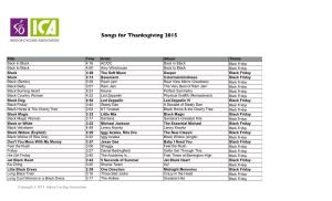 Songs for Thanksgiving 2015