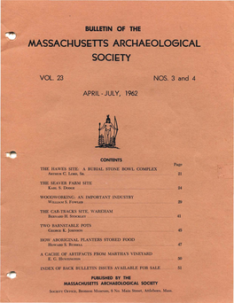 Bulletin of the Massachusetts Archaeological Society, Vol. 23, No