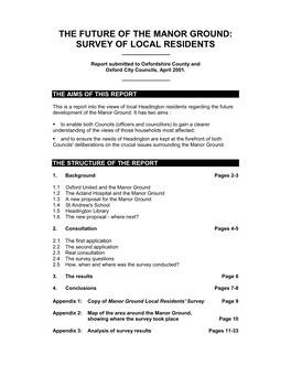 The Future of the Manor Ground: Survey of Local Residents