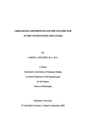 Urban/Rural Differences and the Culture War in the United States and Canada