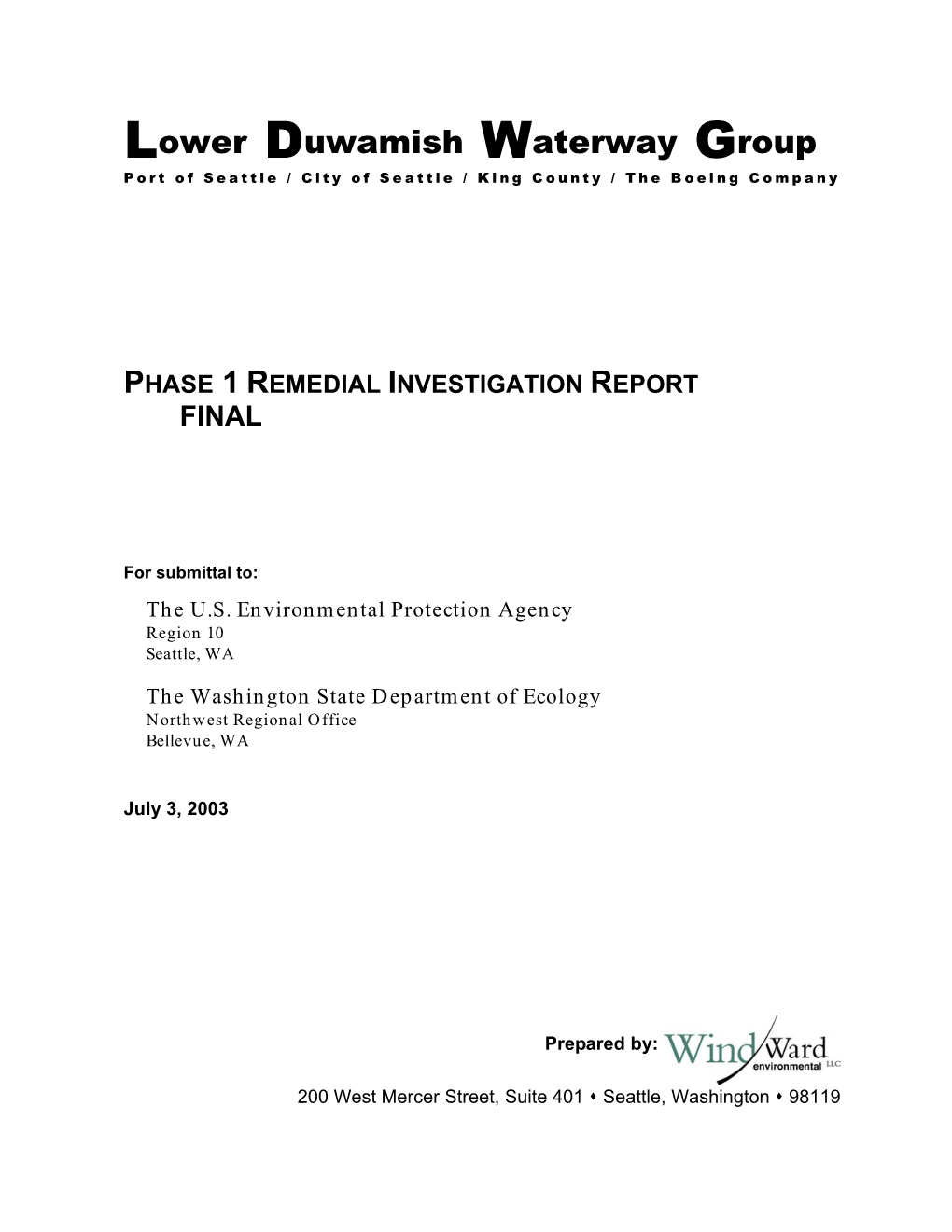 LDW Remedial Investigation L D W G FINAL July 3, 2003 Port of Seattle / City of Seattle / King County / the Boeing Company Page Ii