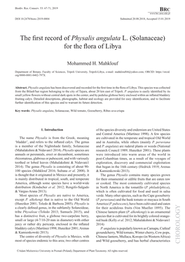 The First Record of Physalis Angulata L. (Solanaceae) for the Flora of Libya