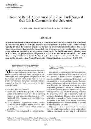 Does the Rapid Appearance of Life on Earth Suggest That Life Is Common in the Universe?