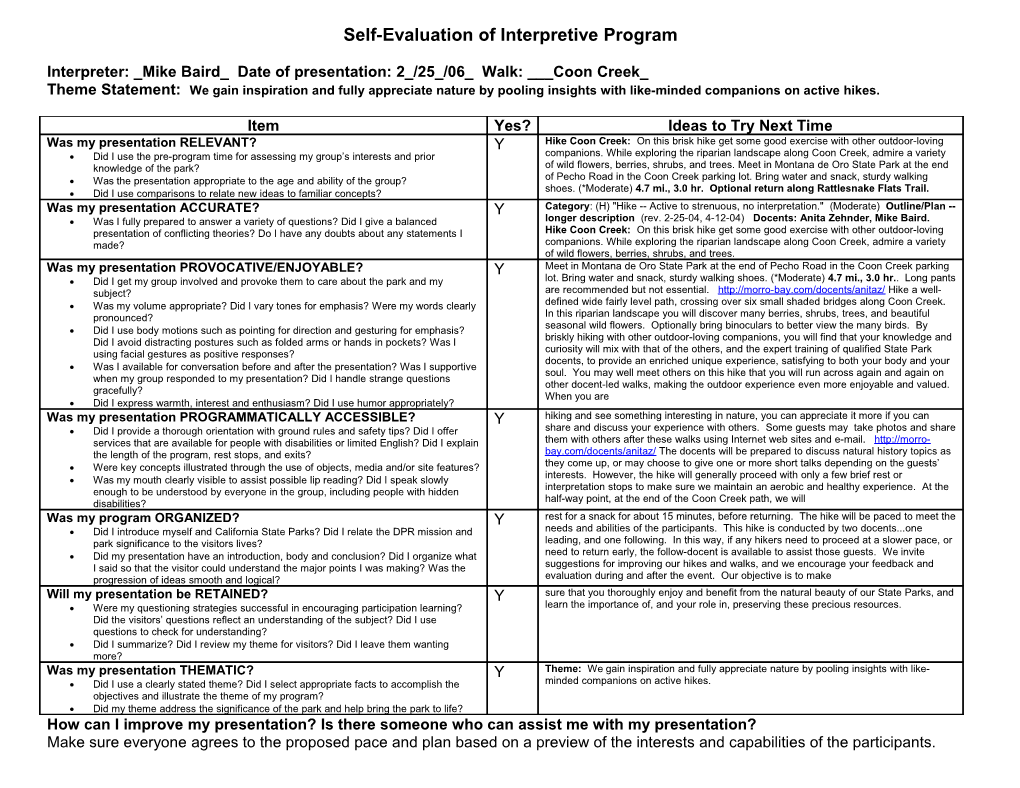 Self-Evaluation of Interpretive Program